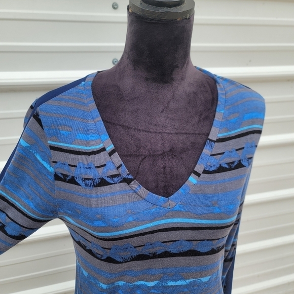 Kirna Zabete for Target Medieval Blue Print Dress Stretch Midi Knit V-Neck M - Picture 7 of 11